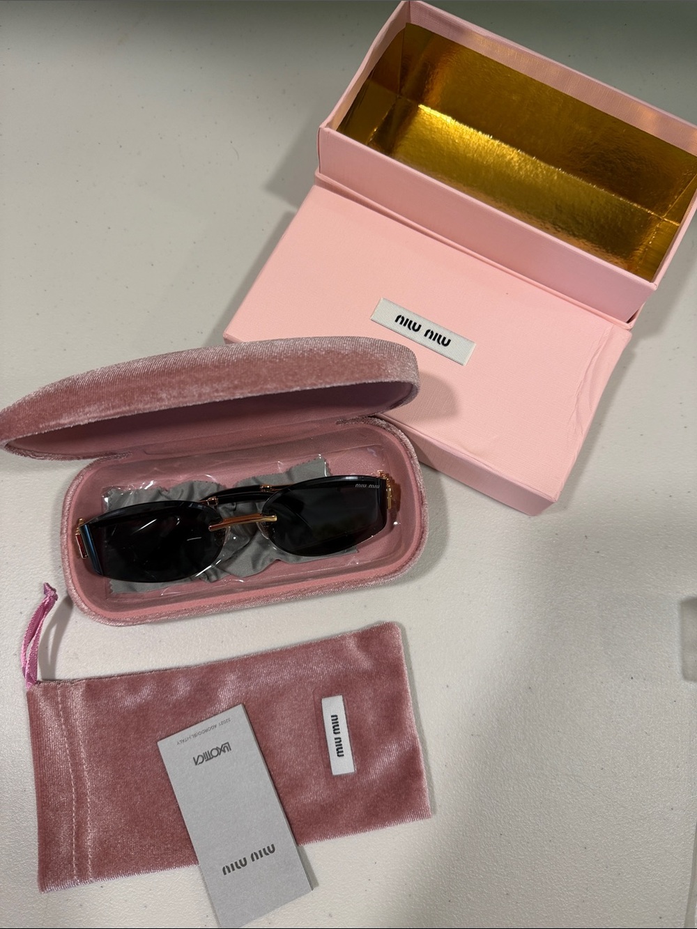 Miu Miu Black Lens Sunglasses with Pink Velvet Case